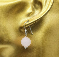 Frosted Rose Quartz Bead 925 Sterling Silver Earrings