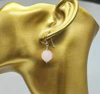 Frosted Rose Quartz Bead 925 Sterling Silver Earrings