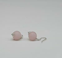 Frosted Rose Quartz Bead 925 Sterling Silver Earrings