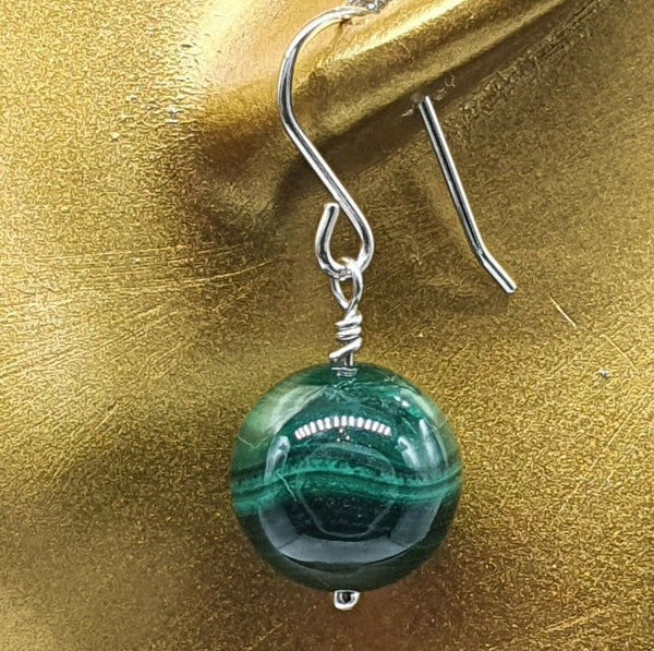 Natural Malakite Bead 925 Sterling Silver Earrings