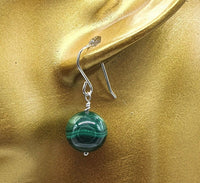 Natural Malakite Bead 925 Sterling Silver Earrings