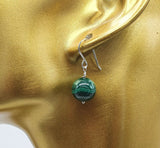 Natural Malakite Bead 925 Sterling Silver Earrings