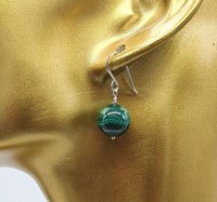 Natural Malakite Bead 925 Sterling Silver Earrings