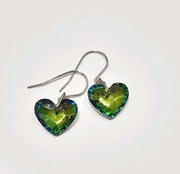 Green AB Sun Catching Crystal Hearts Stainless Steel Hypoallergenic Earrings