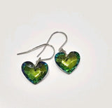 Green AB Sun Catching Crystal Hearts Stainless Steel Hypoallergenic Earrings