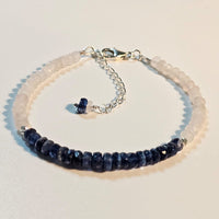 Kyanite & Rose Quartz 925 Sterling Silver Bracelet with Extender Chain 7"