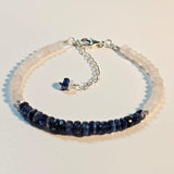Kyanite & Rose Quartz 925 Sterling Silver Bracelet with Extender Chain 7"