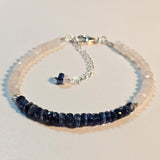 Kyanite & Rose Quartz 925 Sterling Silver Bracelet with Extender Chain 7"