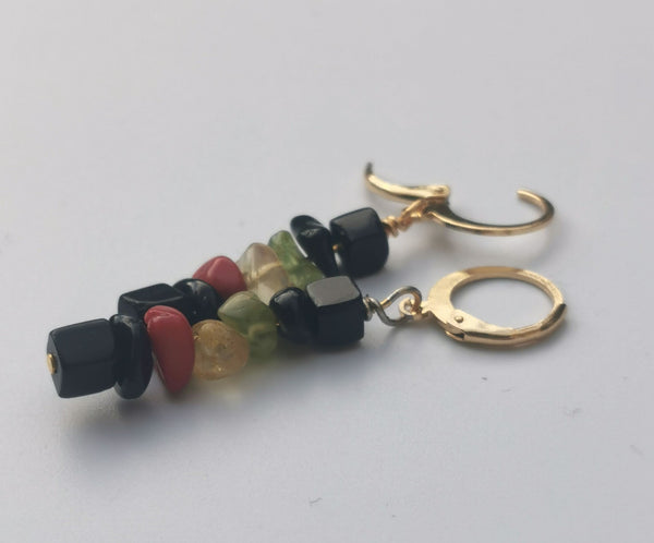 Reggae Rasta Jamaica Style Gold Plated Gemstone Earrings-3577
