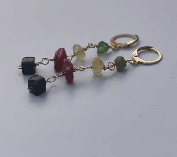 Reggae Rasta Jamaica Style Gold Plated Gemstone Long Earrings