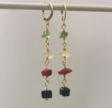 Reggae Rasta Jamaica Style Gold Plated Gemstone Long Earrings