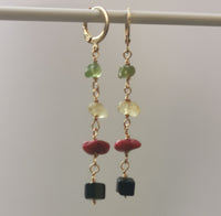 Reggae Rasta Jamaica Style Gold Plated Gemstone Long Earrings