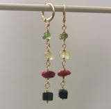 Reggae Rasta Jamaica Style Gold Plated Gemstone Long Earrings