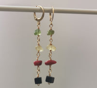 Reggae Rasta Jamaica Style Gold Plated Gemstone Long Earrings
