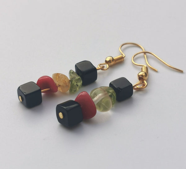Reggae Rasta Jamaica Style Gold Plated Gemstone Earrings