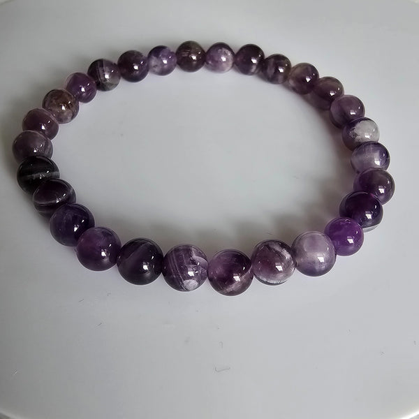 Natural Amethyst Gemstone 6mm Round Beads Stretching Bracelet 6.5"