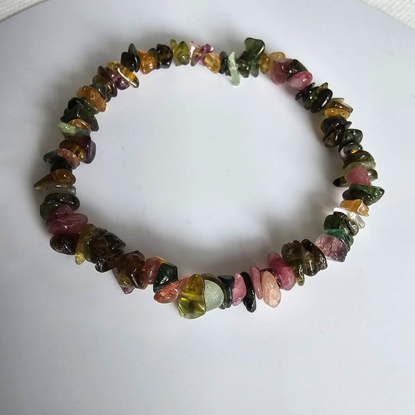 Rainbow Tourmaline Gemstone Chips Beads Stretching Bracelet 6"