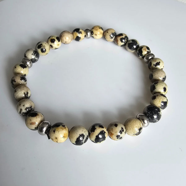Dalmatian Jasper Gemstone 6mm Round Beads Stretching Bracelet 6"