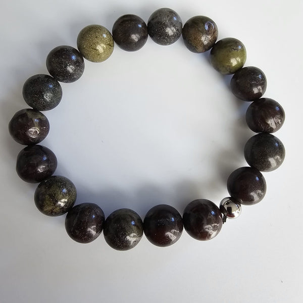 Bloodstone Gemstone 10mm Round Beads Stretching Bracelet 6"