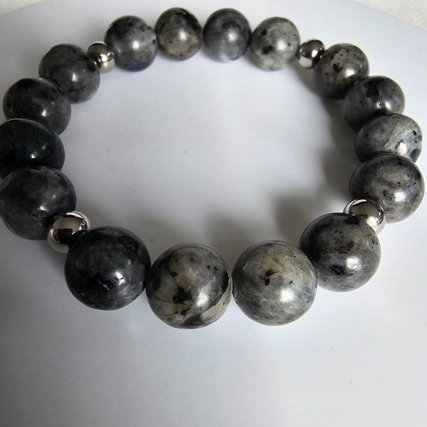 Larvikite Gemstone 10mm Round Beads Stretching Bracelet 6"