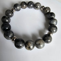 Larvikite Gemstone 10mm Round Beads Stretching Bracelet 6"