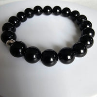 Black Obsidian Gemstone 10mm Round Beads Stretching Men Women Bracelet 7"