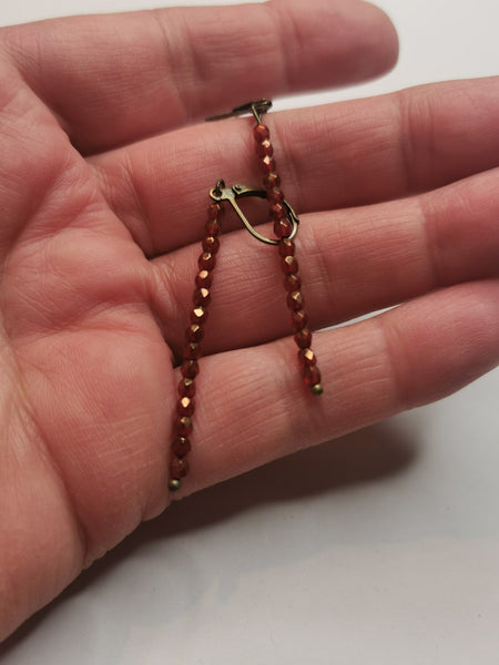 Red Preciosa Crystal Beads Long Earrings antique bronze