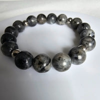 Larvikite Gemstone 10mm Round Beads Stretching Bracelet 6"