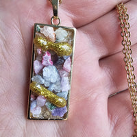 Raw Agate Druzy Quartz Pendant Gold Plated Stainless Steel Chain Necklace-A8