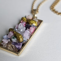 Raw Agate Druzy Quartz Pendant Gold Plated Stainless Steel Chain Necklace-A8
