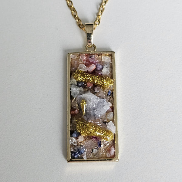 Raw Agate Druzy Quartz Pendant Gold Plated Stainless Steel Chain Necklace-A7