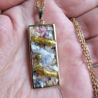 Raw Agate Druzy Quartz Pendant Gold Plated Stainless Steel Chain Necklace-A7