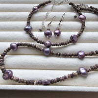 Lavender Freshwater Natural Pearls, Sterling Silver Necklace Jewelry Set