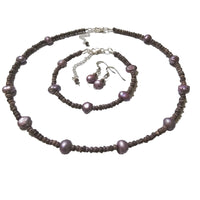 Lavender Freshwater Natural Pearls, Sterling Silver Necklace Jewelry Set