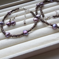 Lavender Freshwater Natural Pearls, Sterling Silver Necklace Jewelry Set