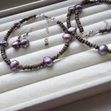 Lavender Freshwater Natural Pearls, Sterling Silver Necklace Jewelry Set