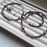 Lavender Freshwater Natural Pearls, Sterling Silver Necklace Jewelry Set