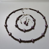 Lavender Freshwater Natural Pearls, Sterling Silver Necklace Jewelry Set