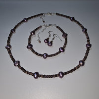 Lavender Freshwater Natural Pearls, Sterling Silver Necklace Jewelry Set