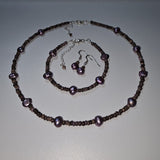 Lavender Freshwater Natural Pearls, Sterling Silver Necklace Jewelry Set