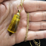 Genuine Tiger Eye Pendulum Pendant with Witness Chamber Reiki Dowsing Healing