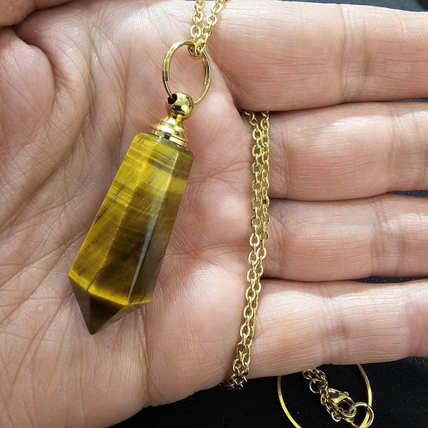 Genuine Tiger Eye Pendulum Pendant with Witness Chamber Reiki Dowsing Healing