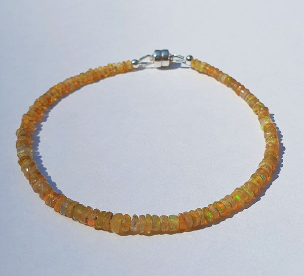 Genuine Ethiopian Yellow Opal 925 Sterling Silver Bracelet with Magnetic Clasp