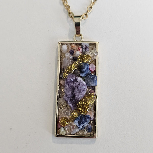 Raw Agate Druzy Quartz Pendant Gold Plated Stainless Steel Chain Necklace-A6