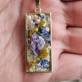 Raw Agate Druzy Quartz Pendant Gold Plated Stainless Steel Chain Necklace-A6