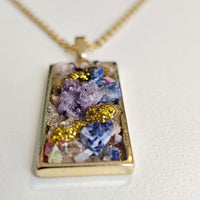 Raw Agate Druzy Quartz Pendant Gold Plated Stainless Steel Chain Necklace-A6