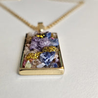 Raw Agate Druzy Quartz Pendant Gold Plated Stainless Steel Chain Necklace-A6