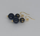 Om Mani Padme Hum Mantra Black Obsidian Earrings 18K Gold Plated