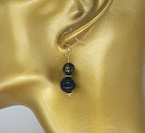 Om Mani Padme Hum Mantra Black Obsidian Earrings 18K Gold Plated