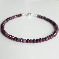 Genuine Natural Ruby Gemstone 925 Sterling Silver Bracelet with Magnetic Clasp